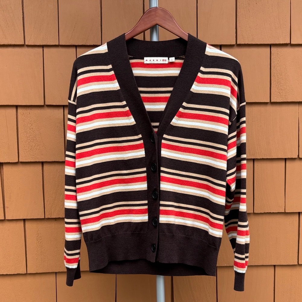 UNIQLO x MARNI | Retro Striped Merino Blend Oversized V-Neck Cardigan | Size S
